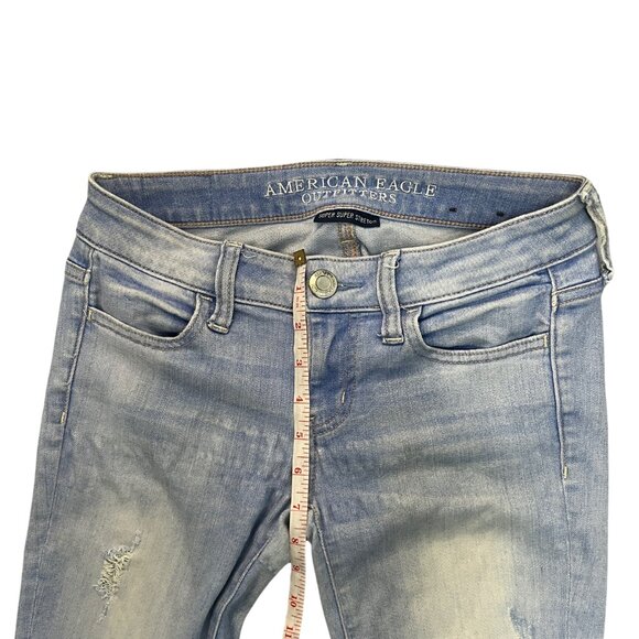 American Eagle Women's Size 2 Ripped Skinny Jeans Distressed Jegging Light Wash - Picture 5 of 13